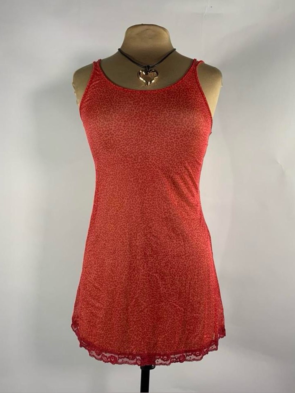 Victoria's Secret Red Cheetah Print Slip Dress Lace Vintage Y2K